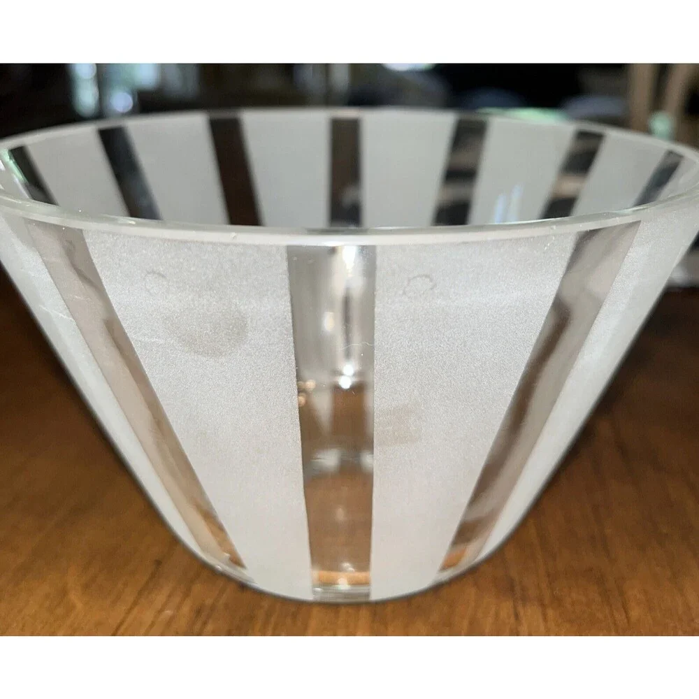 Clear Glass Decorative Bowls with White Frosted Vertical Stripes Set Of 3